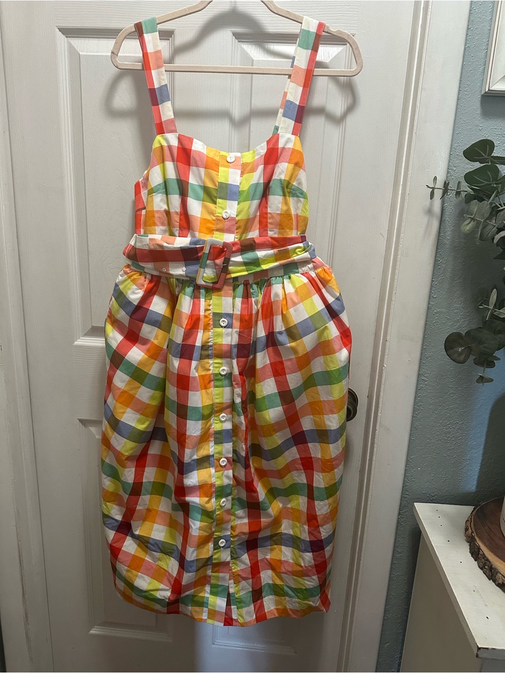 Christopher John Rogers Multicolor Gingham Belted Midi Dress